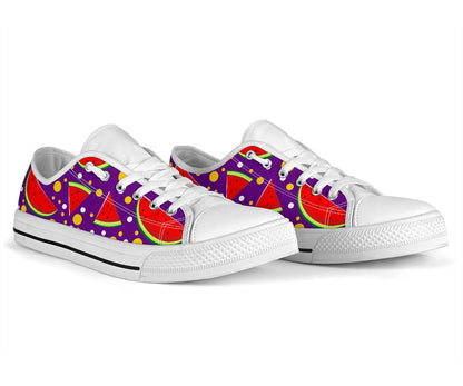 Watermelon Pattern Print Design WM010 White Bottom Low Top Shoes