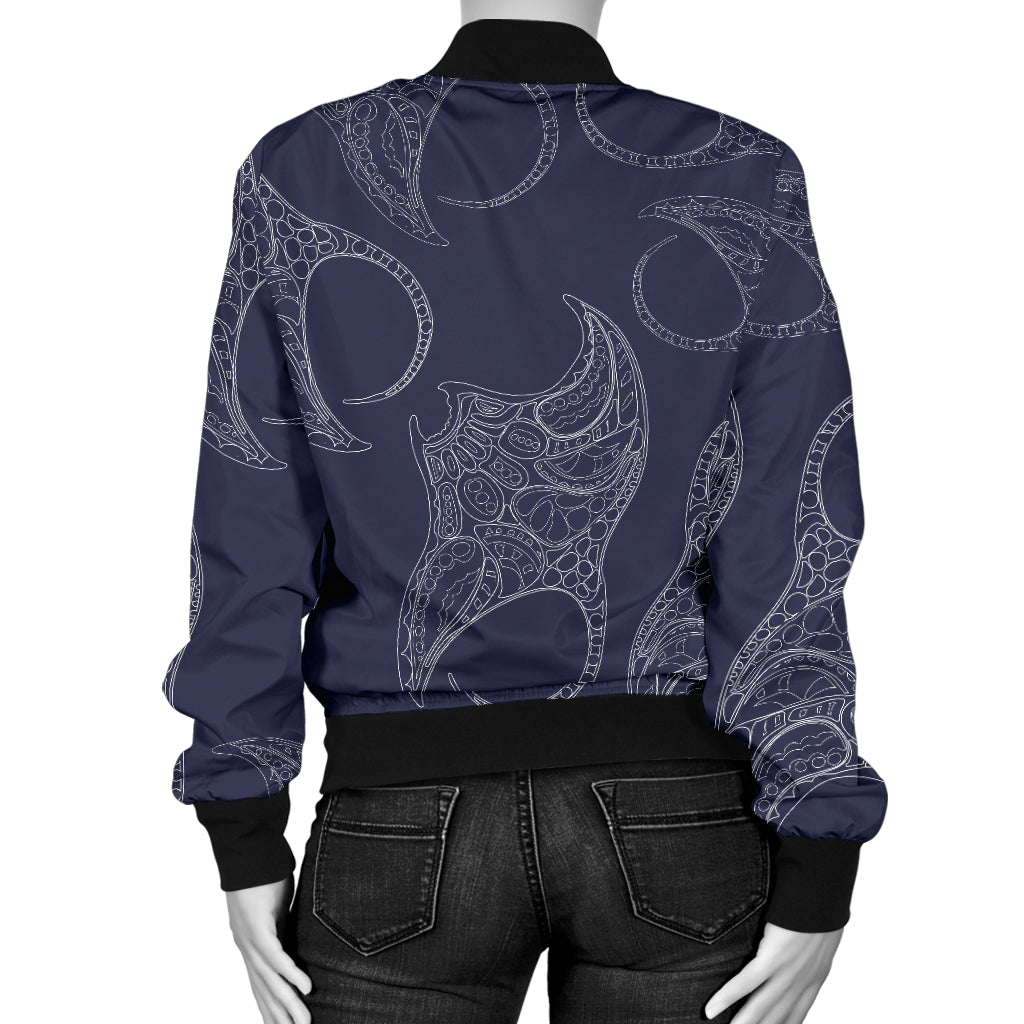 Manta Ray Pattern Print Design 01 Women's Bomber Jacket