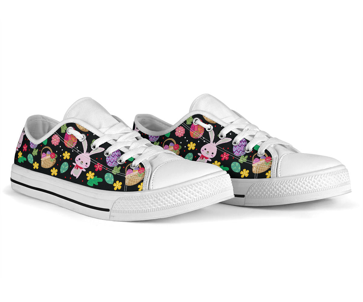Easter Eggs Pattern Print Design RB05 White Bottom Low Top Shoes