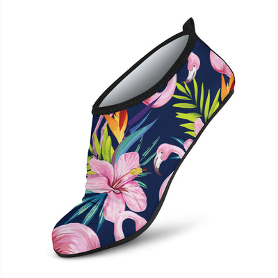 Flamingo Hibiscus Print Aqua Water Shoes