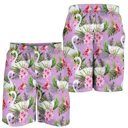 Swan with Flower Pattern Print Design 01 Mens Shorts