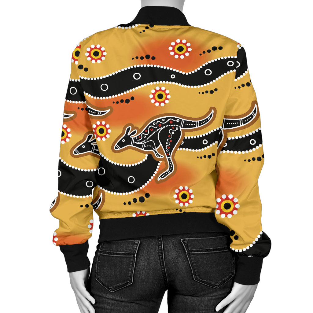 Kangaroos Aboriginal Pattern Print Design 06 Women's Bomber Jacket