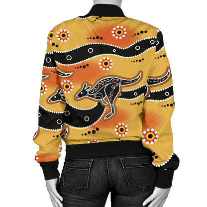 Kangaroos Aboriginal Pattern Print Design 06 Women's Bomber Jacket