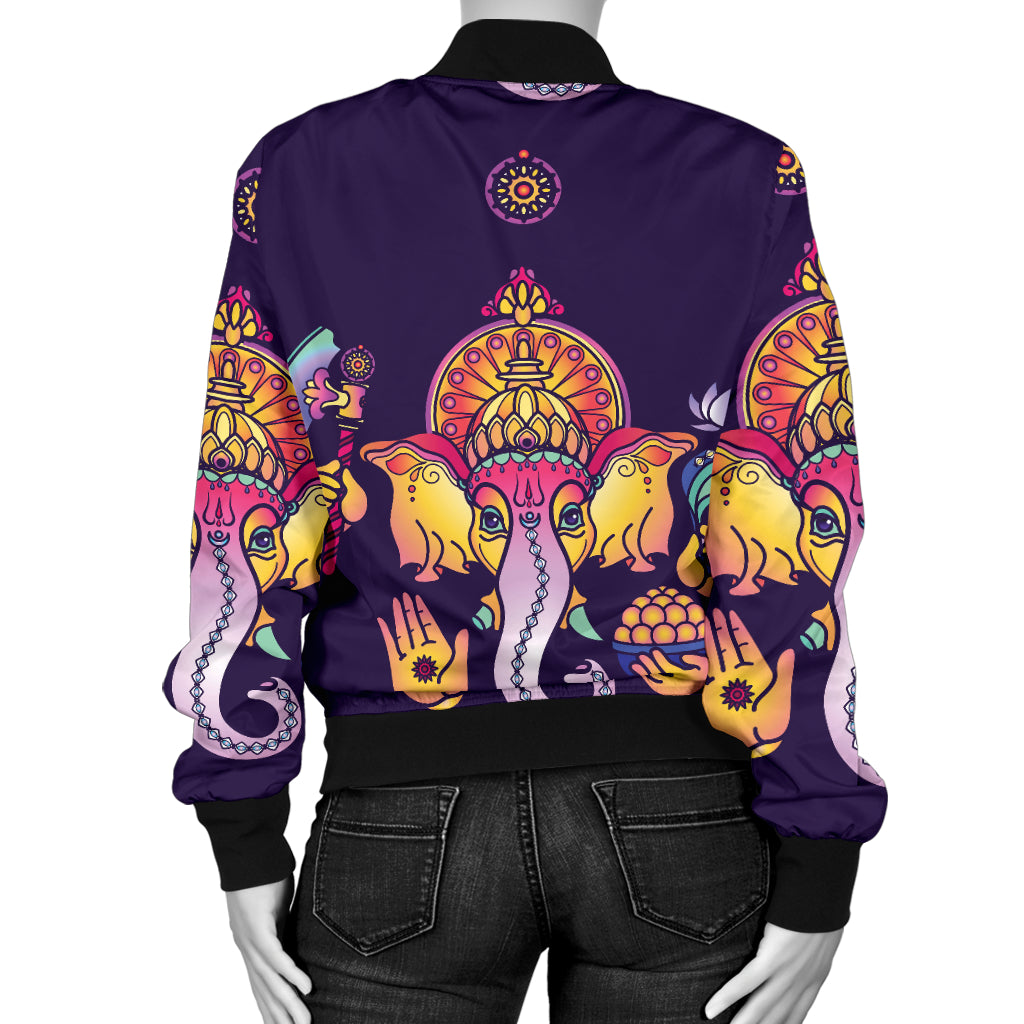 Ganesha Pattern Print Design 04 Women's Bomber Jacket