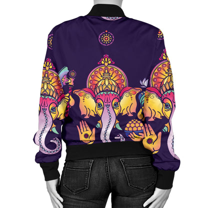 Ganesha Pattern Print Design 04 Women's Bomber Jacket