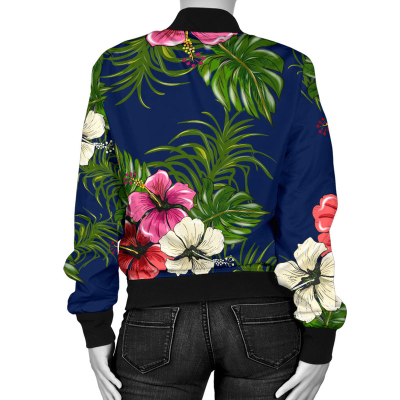 Hibiscus Pattern Print Design HB028 Women Bomber Jacket