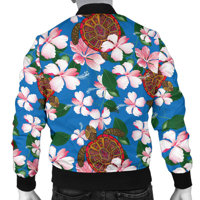 Sea Turtle Pink Hibiscus Hawaiian Print Men Bomber Jacket