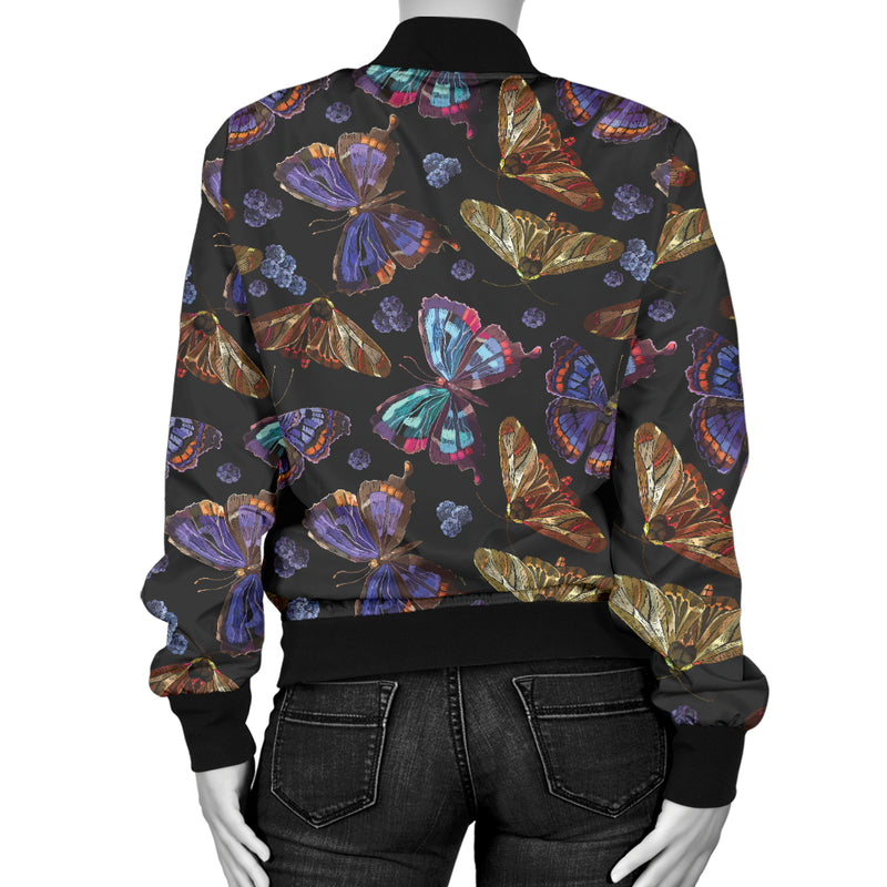 Butterfly Pattern Print Design 013 Women's Bomber Jacket