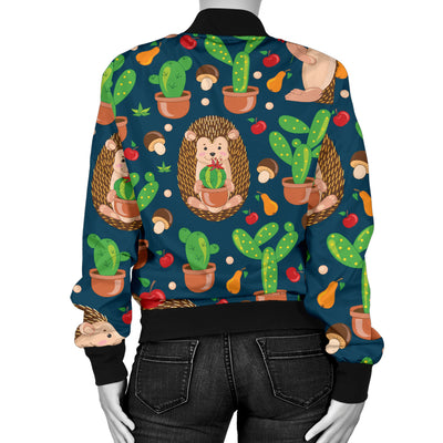 Hedgehog Cactus Pattern Print Design 04 Women's Bomber Jacket