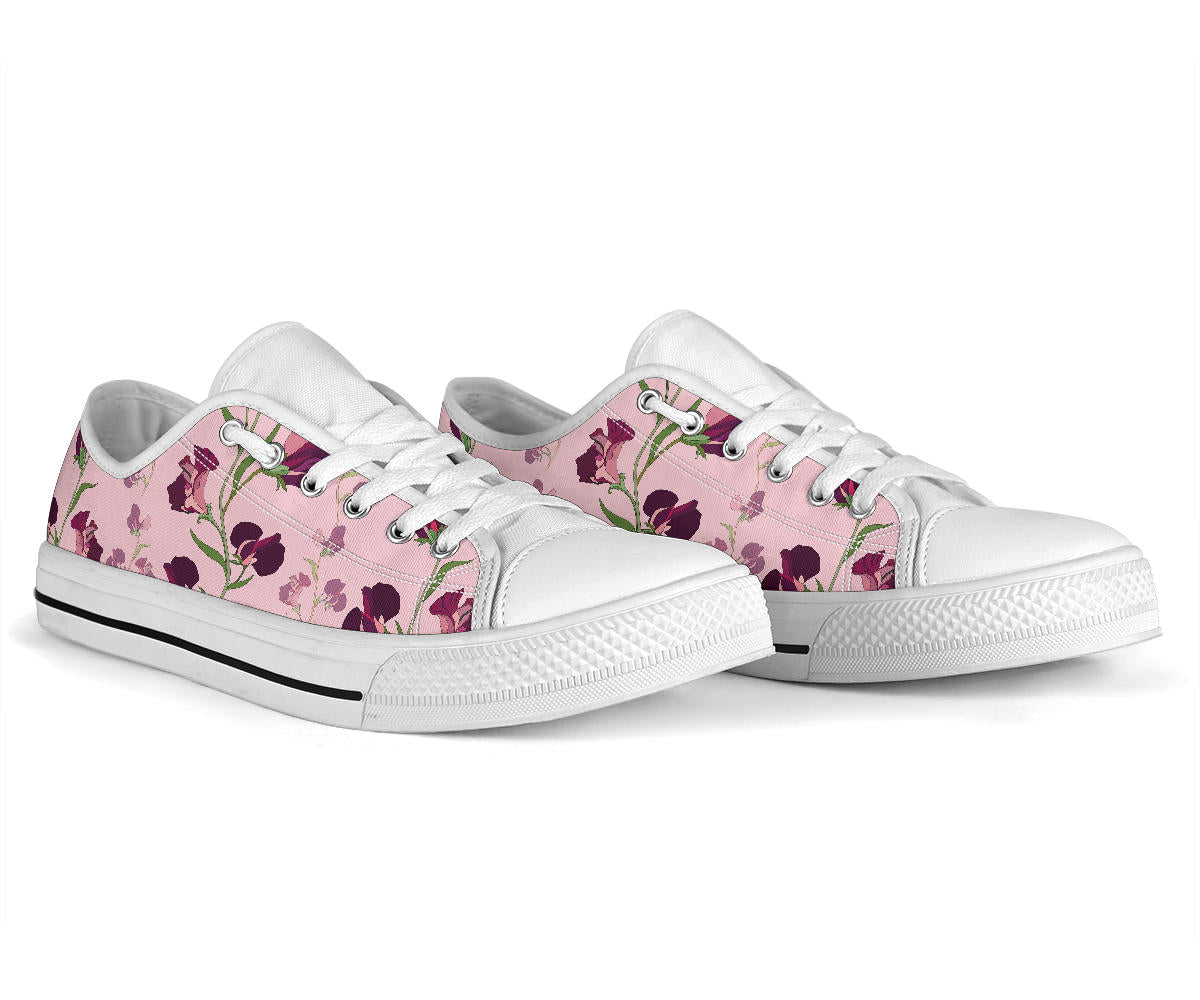 Peony Pattern Print Design PE09 White Bottom Low Top Shoes
