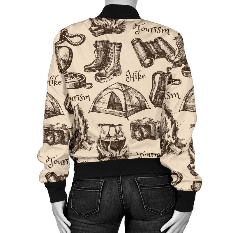 Camping Pattern Print Design 01 Women's Bomber Jacket