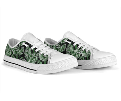 Palm Leaves Pattern Print Design PL09 White Bottom Low Top Shoes
