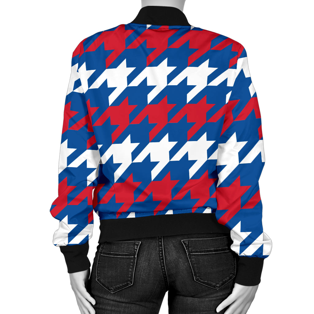 Patriotic Houndstooth Pattern Print Design A02 Women's Bomber Jacket