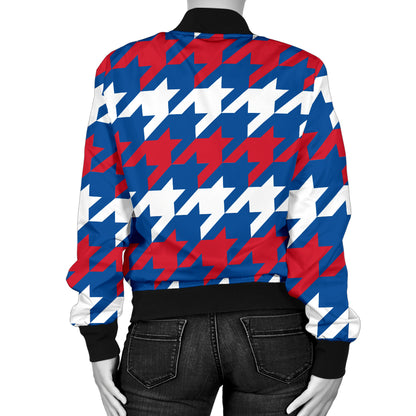 Patriotic Houndstooth Pattern Print Design A02 Women's Bomber Jacket