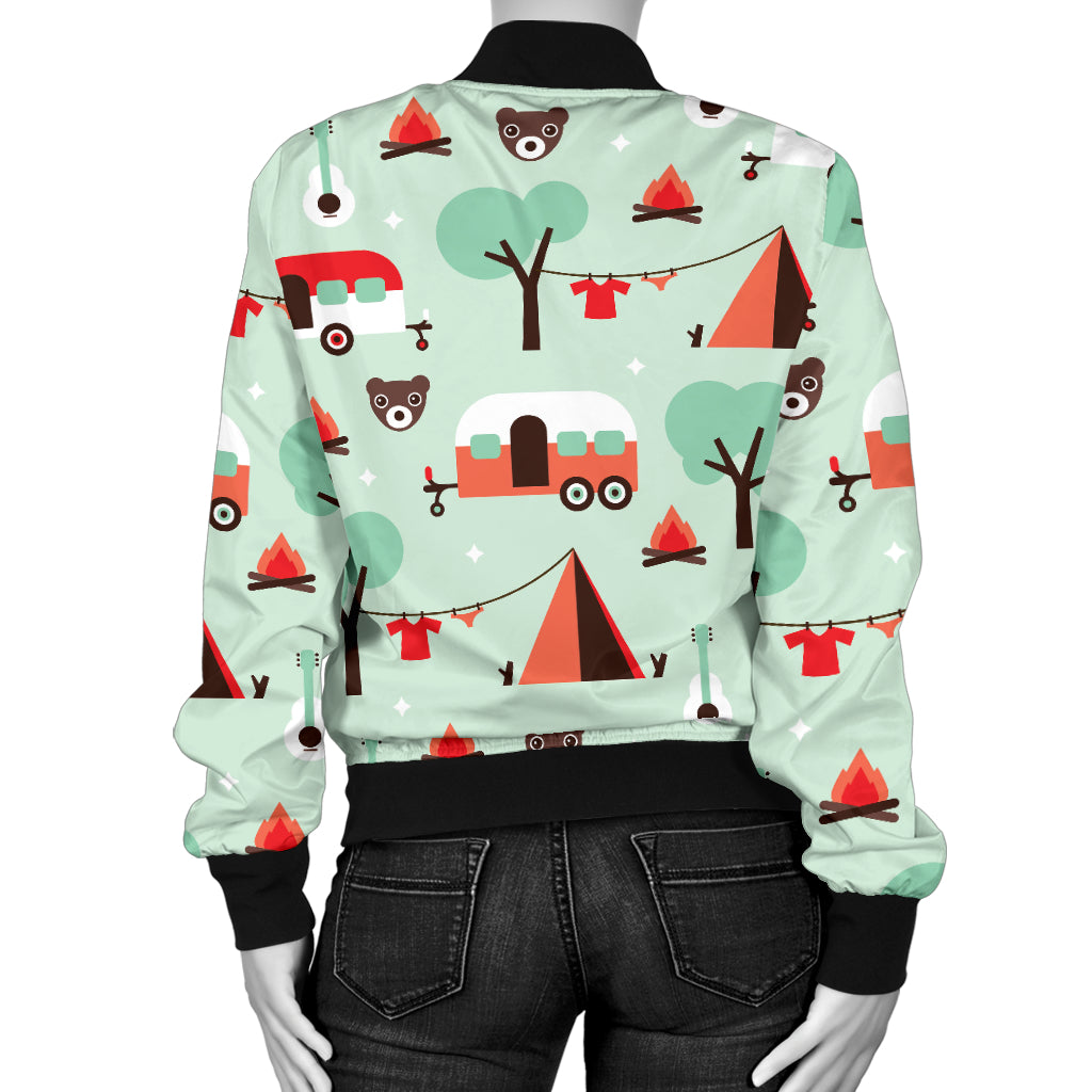 Camper Tent Pattern Print Design 01 Women's Bomber Jacket