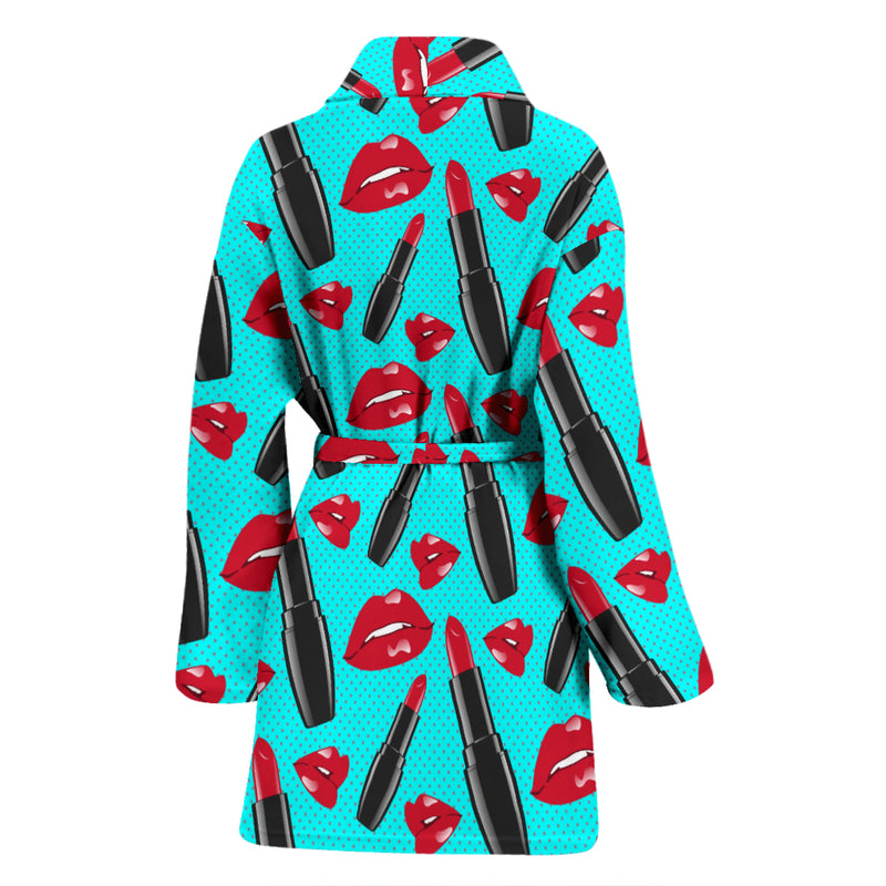 Lipstick Pattern Print Design LT02 Women Bathrobe