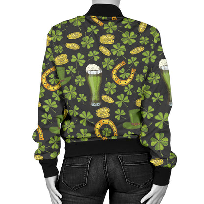 Clover St Patricks Pattern Print Design 03 Women's Bomber Jacket