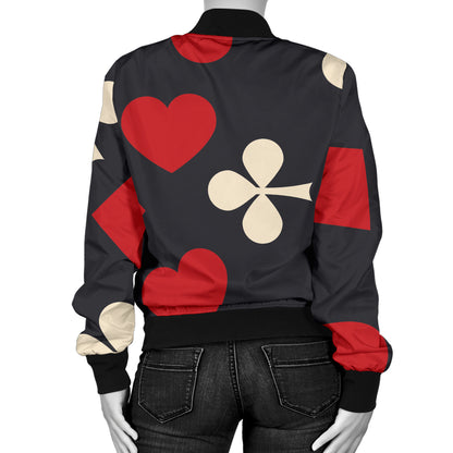 Poker Cards Pattern Print Design A02 Women's Bomber Jacket