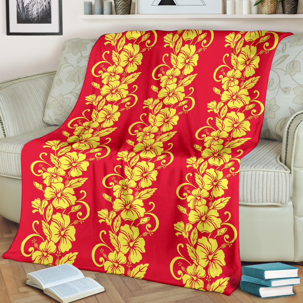 Orange Hibiscus Pattern Print Design HB018 Fleece Blanket