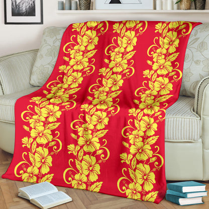 Orange Hibiscus Pattern Print Design HB018 Fleece Blanket