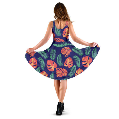 Palm Leaves Pattern Print Design PL011 Midi Dress