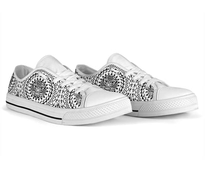 Polynesian Tribal Symbol White Bottom Low Top Shoes