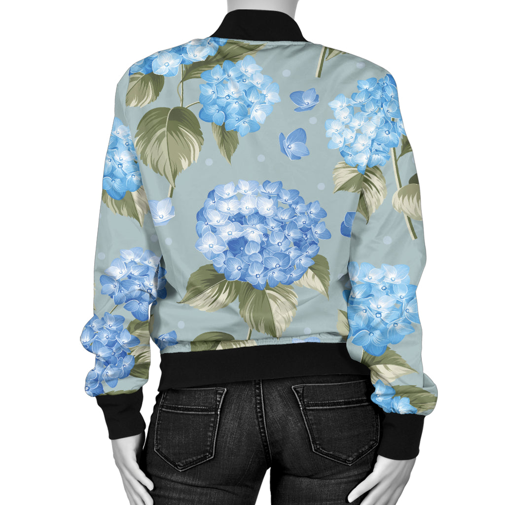 Hydrangea Pattern Print Design 01 Women's Bomber Jacket