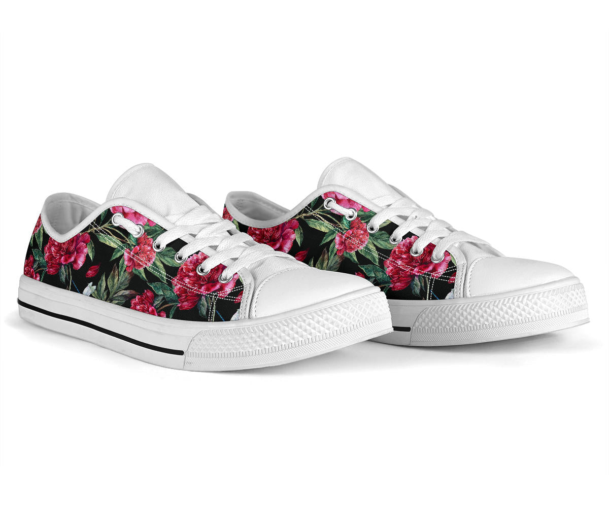 Peony Pattern Print Design PE04 White Bottom Low Top Shoes