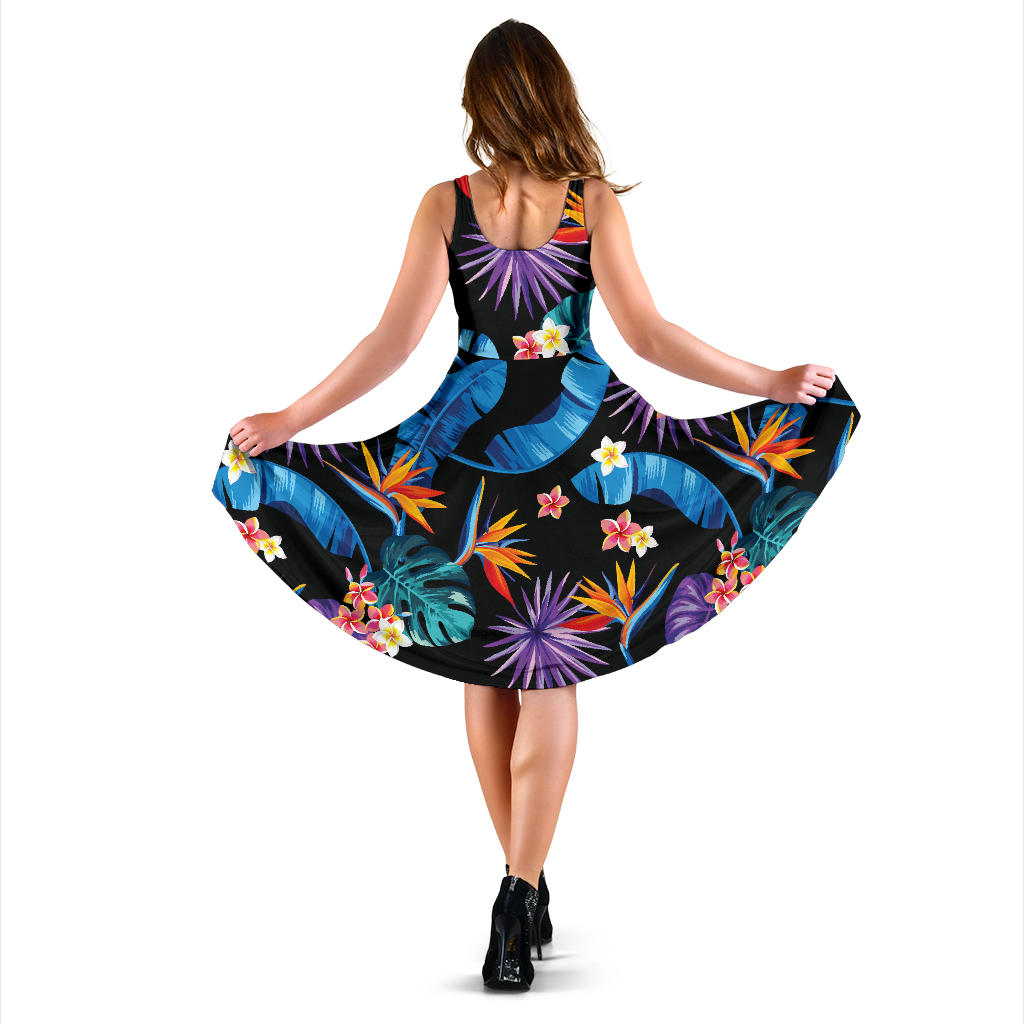 Tropical Flower Pattern Print Design TF018 Midi Dress