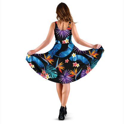Tropical Flower Pattern Print Design TF018 Midi Dress
