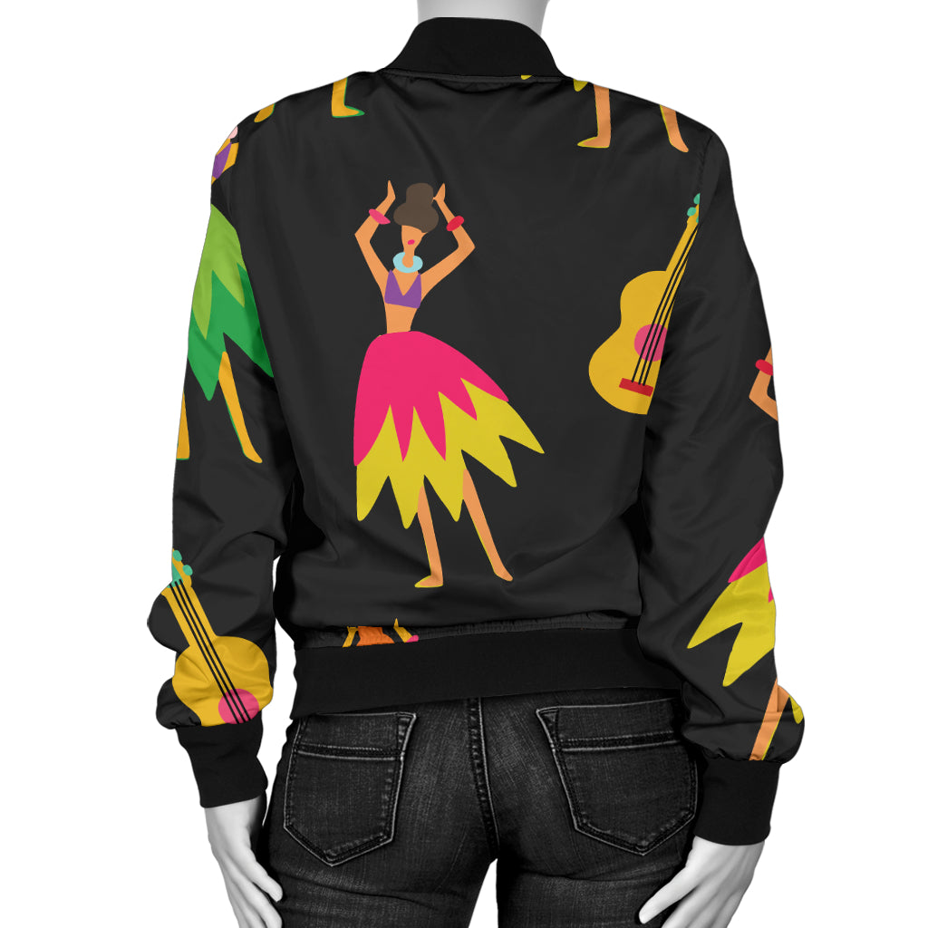 Hula Dancers Hawaiian Girl Pattern Print Design 03 Women's Bomber Jacket