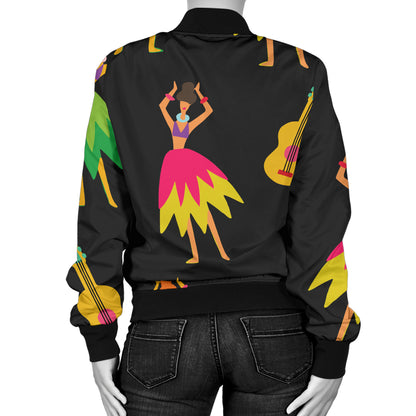 Hula Dancers Hawaiian Girl Pattern Print Design 03 Women's Bomber Jacket