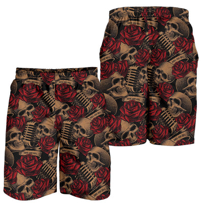 Microphone Skull Rose Pattern Print Design 02 Mens Shorts