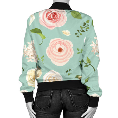 Lisianthus Pattern Print Design 01 Women's Bomber Jacket