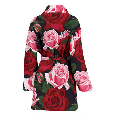 Rose Red Pink Pattern Print Design RO01 Women Bathrobe