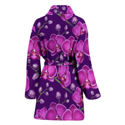 Orchid Purple Pattern Print Design OR02 Women Bathrobe