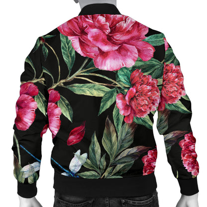 Peony Pattern Print Design PE04 Men Bomber Jacket