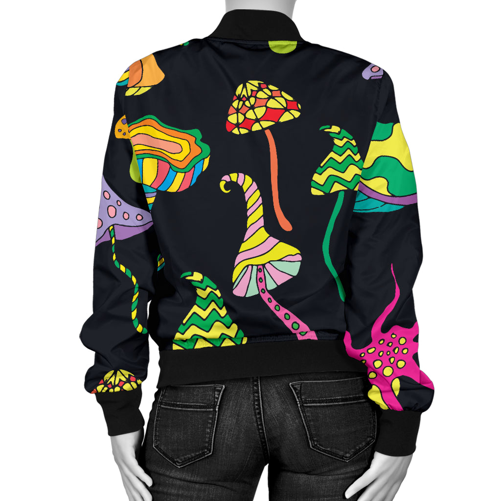 Psychedelic Mushroom Pattern Print Design A02 Women's Bomber Jacket