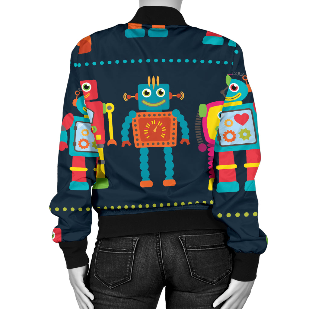 Robot Pattern Print Design A01 Women's Bomber Jacket
