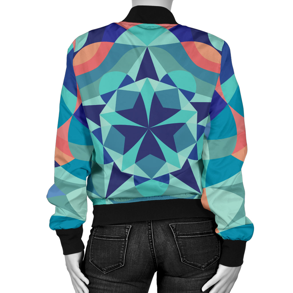 Kaleidoscope Pattern Print Design 03 Women's Bomber Jacket