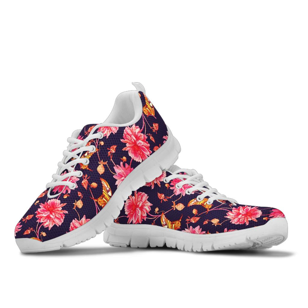 Dahlia Pattern Print Design DH03 Sneakers White Bottom Shoes