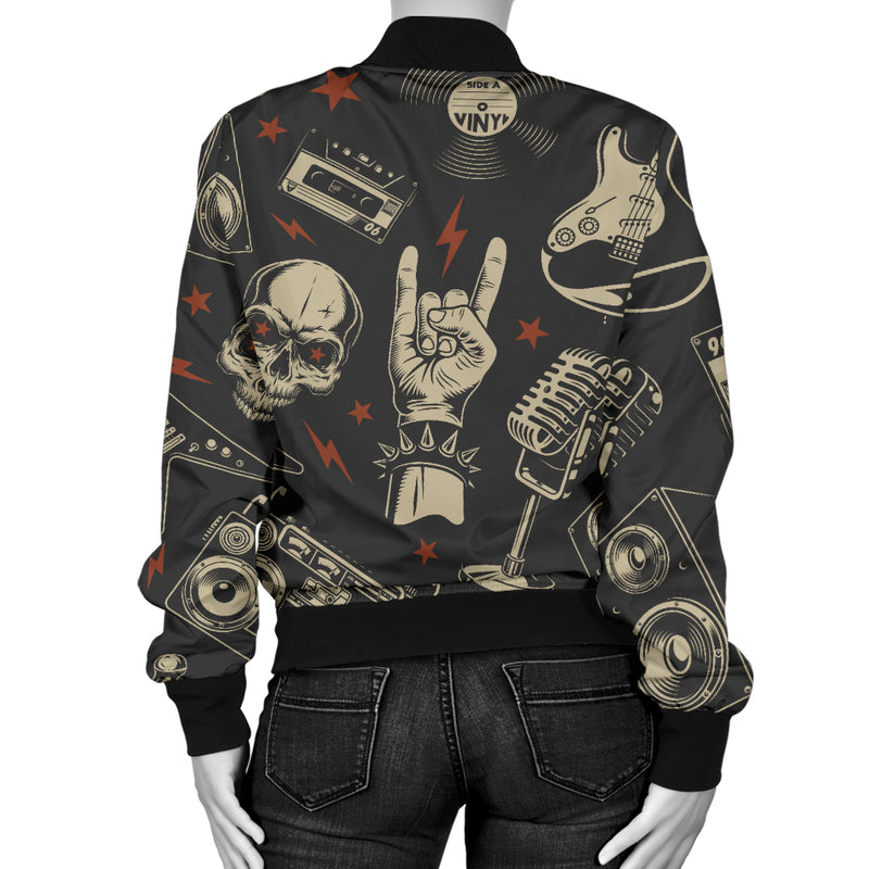 Rock and Roll Skull Pattern Print Design A03 Women's Bomber Jacket