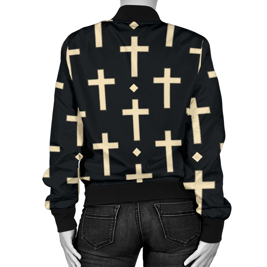 Cross Pattern Print Design 03 Women's Bomber Jacket