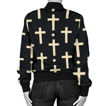 Cross Pattern Print Design 03 Women's Bomber Jacket