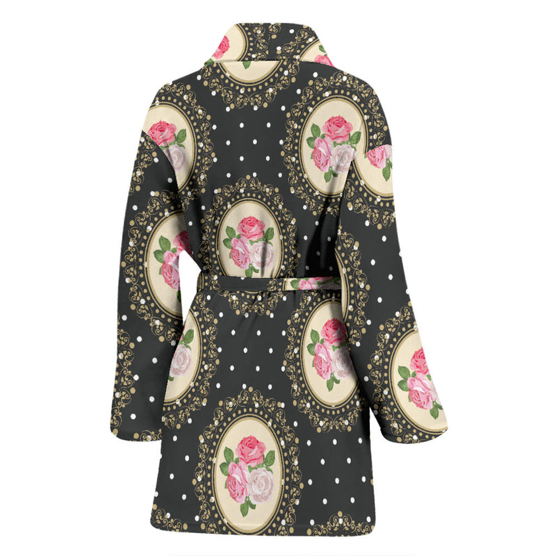 Rose Pattern Print Design RO015 Women Bathrobe