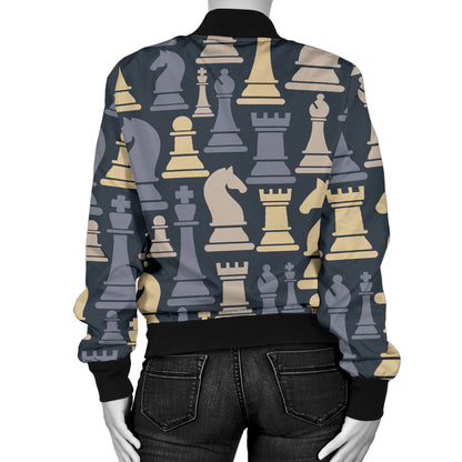 Chess Pattern Print Design 04 Women's Bomber Jacket