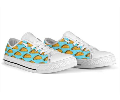 Taco Pattern Print Design TC03 White Bottom Low Top Shoes