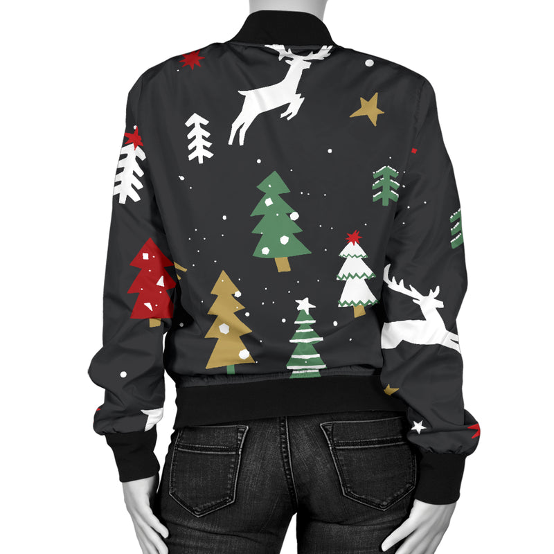 Christmas Tree Deer Style Pattern Print Design 03 Women's Bomber Jacket