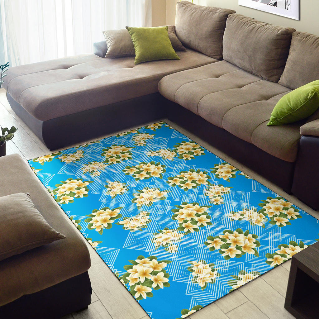 Yellow Plumeria Design Print Pattern Area Rugs