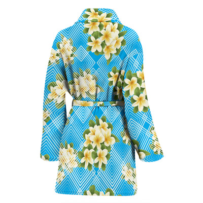 Yellow Plumeria Design Print Pattern Women Bathrobe